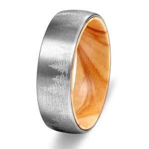 bague en bois d'olivier et tungstene argent