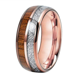 bague en bois et tungstene rose