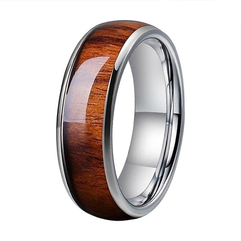 Alliance Unisexe En Tungstène Argenté - Largeur 8 Mm - Gravure Paysage Forêt - Style Minimaliste - Neuf Sous Emballage
