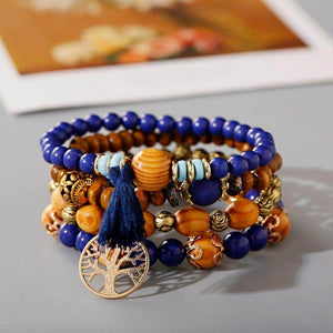 bracelet en bois arbre de vie bleu
