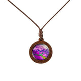 collier arbre de vie violet en bois